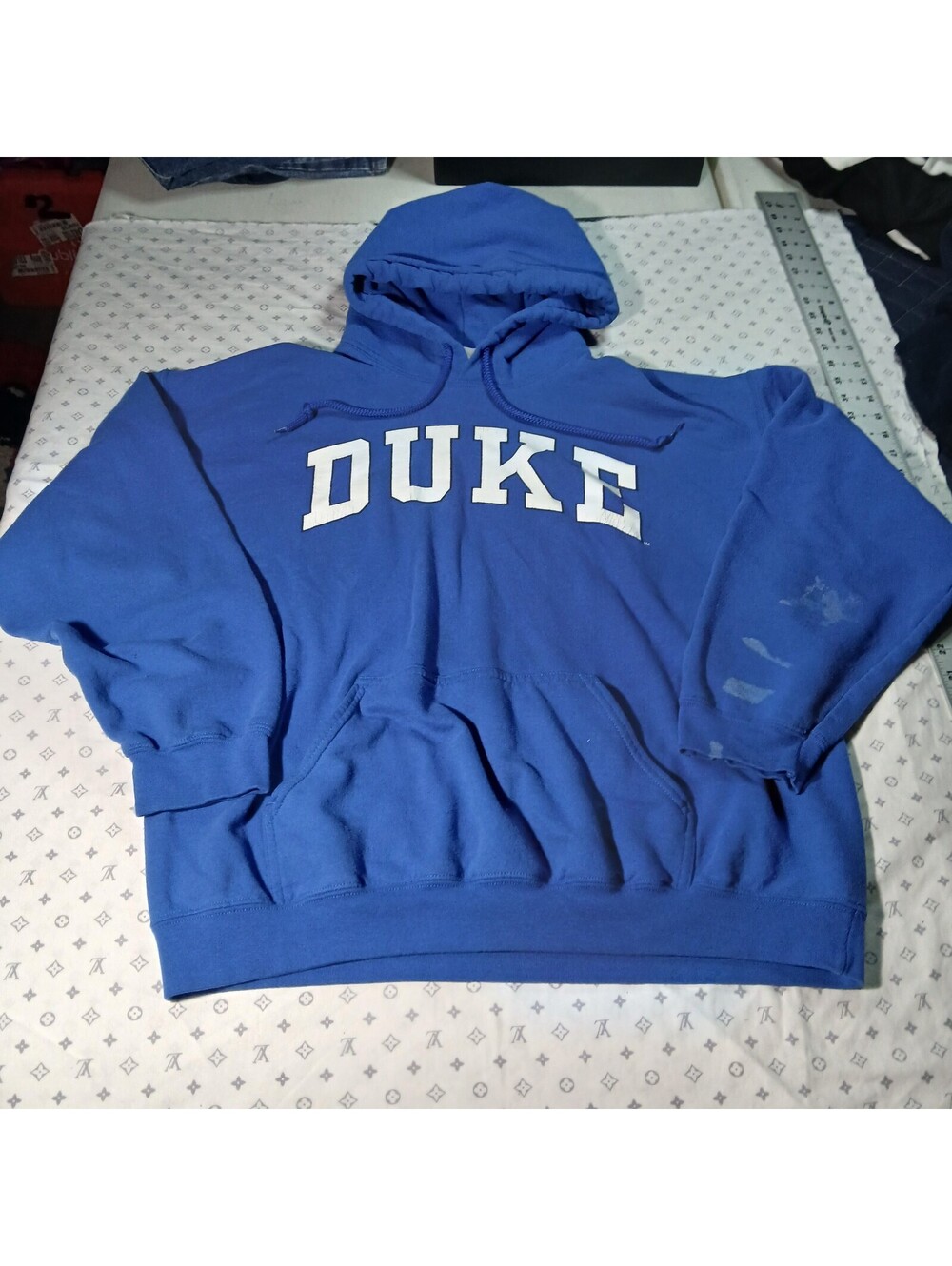 Gildan Duke Blue Pullover Hoodie Sweatshirt College Spellout Streetwear Size L